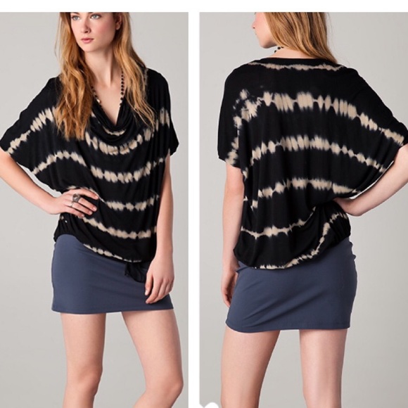 Young Fabulous & Broke Tops - YF&B Black & Tan Tie Dye Tropical Stripe Swing Top Size Size XS